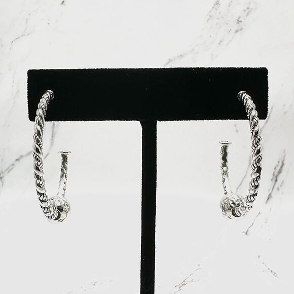 JAI by John Hardy Twisted 925 Sterling Silver Bead Station Hoop Earrings - Picture 1 of 6